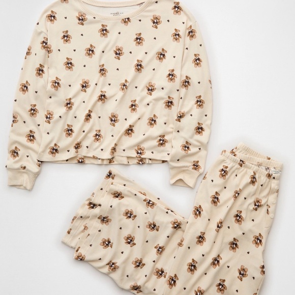American Eagle Outfitters Cream Teddy Bear Pajama Set - Picture 3 of 3